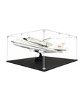 Clear Acrylic Display Case For Lego Builds With Sturdy Platform And Dustproof Lid showing a model space shuttle on a black base.
