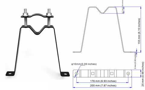 Adjustable Outdoor Antenna Mounting Pole With 1.25 Inch Diameter and 66 Inch Arm, Heavy Duty Weatherproof Steel Bracket dimensions