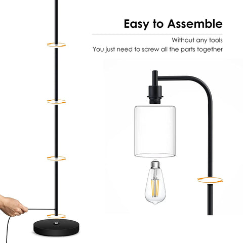 Easy assembly of Modern Industrial Floor Lamp With Glass Shade And Foot Switch 6W LED Included Delivers 800 Lumens Of Warm White 2700K.