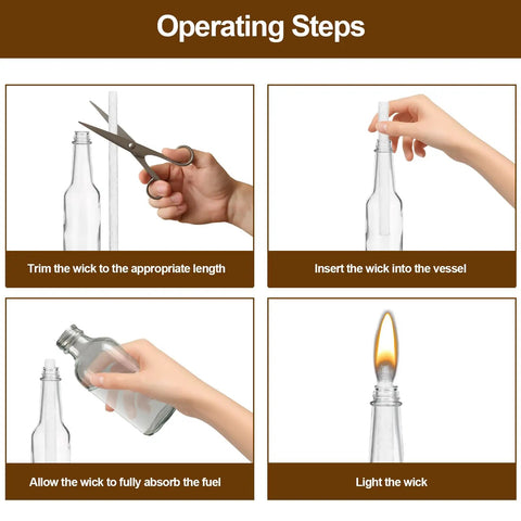 Steps for using Fiberglass Replacement Wicks For Tiki Torches And Oil Lamps No Fuss Long Lasting Durable Wicks Eco Friendly 10 Pack Bottle Lamp Wick