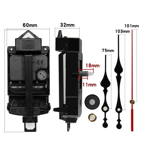 DIY Pendulum Clock Movement Kit with Silent Hands, fitting diagram, parts for wood, metal, frameless clocks