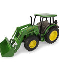 John Deere 5125R Front Loader Toy Tractor For Sandbox Play Open Cab Pivoting Front Axle Fully Functional Loader With Lifting And Tilting Bucket Kid Friendly Farm Role Play For Ages 3 To 12 side view.