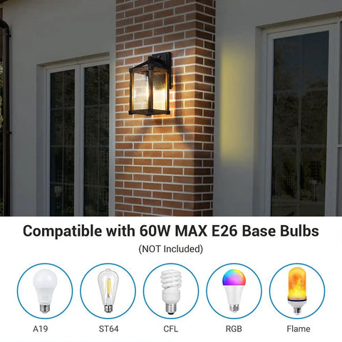 Easy Weatherproof Dusk To Dawn Outdoor Wall Light With Photocell Sensor Brown Exterior Lantern on brick wall with bulb options