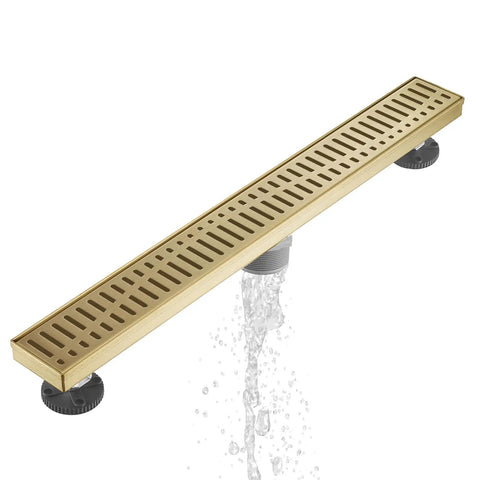 36 Inch Linear Shower Drain Gold Rectangular Floor Drain with V Shape Channel for Fast Drainage 304 Stainless Steel cUPC Certified