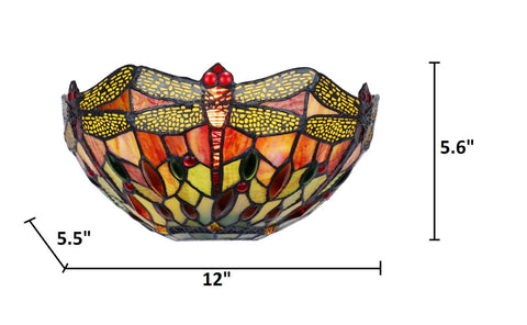 Dragonfly Tiffany Style Wall Sconce In Dark Bronze Dope Multicolor Glass 12 Inch Wide 1 Light Uplight Accent Lighting