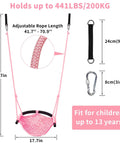Kid Friendly Rope Swing Seat For Indoor Outdoor Playset, Adjustable Toddler Swing With Snap Hooks And Straps, Pink, 441 lbs capacity