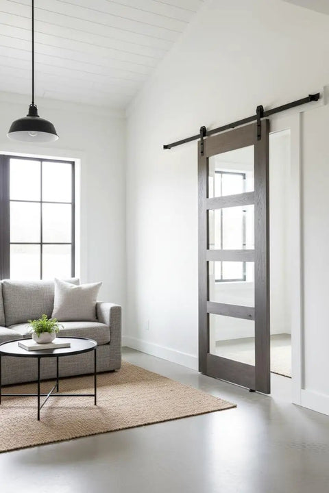 Hella Durable Reactive Water Based Voc Free Interior Wood Stain 55 Gallon used on modern sliding barn door in living space