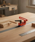 One Pack Aluminum T Track Stopper For Router Table And Table Saw displayed on a wooden workbench, sized 3.9 x 2.0 x 2.6 inches