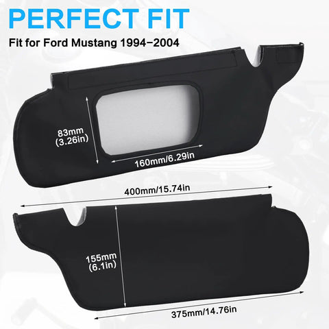 Ford Mustang Sun Visor Covers 1994 To 2004 Left And Right Vinyl Leather Trim Replacement Anti Scratch Protector 2 Pack Black Stitch Fits OE Look And Keeps Visor Durable with measurements