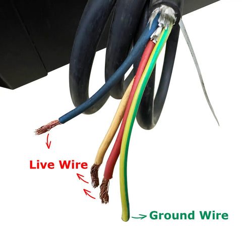 Close-up of electrical wires illustrating live and ground wires, showcasing heavy duty design and electrical safety features.