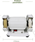 Heavy Duty Dual Wheel Bench Polisher With 120 Watt Copper Motor Cranking Out 3000 Rpm showing white body and wool buffing pads.