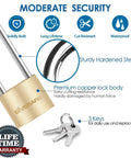 Two Pack Keyed Padlocks With Keys, Extra Long 2-3/8 Inch Shackle, Solid Brass Copper Body, Waterproof Outdoor Lock For Warehouse, Toolbox, Hasp, Gym, Locker, Sheds, Built Tough And Weatherproof. brass padlock with 3 keys and hardened steel shackle