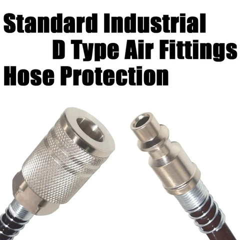 Air Blow Gun Kit With 16ft PU Coil Hose 8mm OD High Flow Duster For Trucks And Shop Cleaning close-up of D type plug and coupler