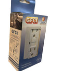 50 Pack 15 Amp GFCI Outlet Receptacles Built Tough For No Sweat Setup Featuring Tamper Resistant Shutters And Bright Status Lights Contractor Grade Wall Sockets With Included Faceplates In Classic White packaging image showing GFCI outlet with safety features.
