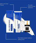 Fast No Mess Drywall Repair Kit For Holes And Cracks, Easy Putty Mending Paste with scraper and sandpaper on blue background