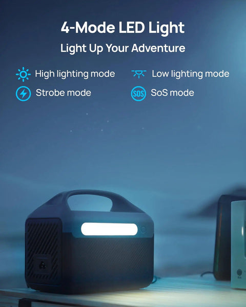 Beefed Up 192Wh Portable Power Station With LiFePO4 Battery, 4-mode LED light feature, emergency backup for outdoor use.