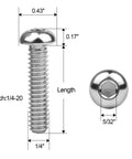 Diagram showing Titanium Button Head Socket Cap Screws 1/4-20 Grade 5 Ti 6Al 4V with dimensions and silver finish, 8 pack