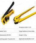 Heavy Duty Manual Pet Strapping Machine Kit With Tensioner And Sealer For 16Mm Bands, yellow strapping tool, dimensions 40x10x5 cm.