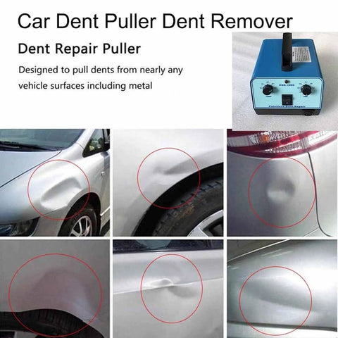 Multiple views of 1000W Car Dent Repair Machine With Induction Heating For Paintless Dent Removal showing dent repair results.
