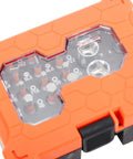 23 Piece Socket Wrench Set Featuring A Slick 72 Tooth Ratchet And Sixteen Tough S2 Bits For Real Deal Auto Grind and Weekend Warrior Garage Projects Accessories in orange storage case