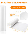 BPA-free vacuum sealer bags, two 8x50 ft rolls, includes bone guards, for Heavy Duty Vacuum Sealer Bags 11x50 Rolls Two Pack For Food Saver Storage.