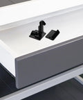 No Drilling Required Babyproof Cabinet Locks Kit 12 Pack Invisible Drawer Safety Latches on open white drawer