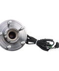 Front view of rear wheel bearing and hub assembly for 2012-2016 Chrysler Town and Country, 2012-2020 Dodge Grand Caravan, 2012-2015 Ram Cargo Van, and 2012-2014 Volkswagen Routan direct fit replacement with vehicle specific fitment