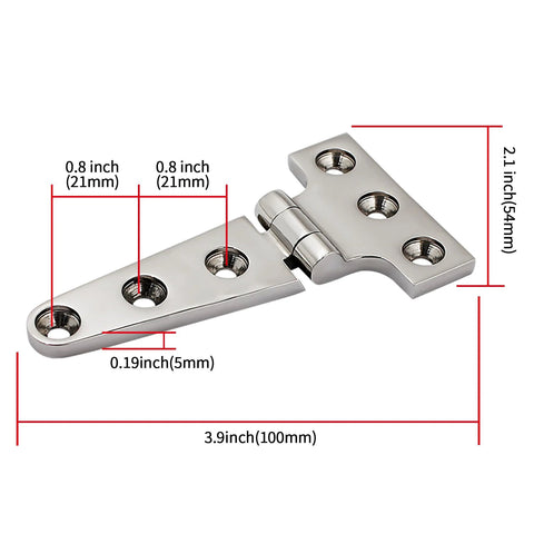 Laorde 316 stainless steel T-hinge for boat hatch, marine grade, 4x2 in (100x54 mm), two-pack with screws