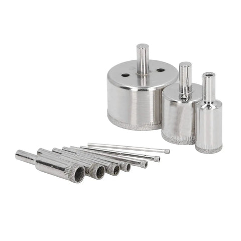 Top Tier Hole Saw Kit That Crushes Glass Tile And Ceramic With Ease Featuring Ten Pieces Ranging From 3mm To 50mm For Smooth Drilling And Home Repair Projects Without The Hassle. Ten-piece diamond hole saw set for glass and ceramic, assorted sizes.