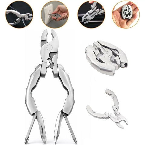 9-In-1 Keychain Multitool Pliers With Wire Cutter Stripper Crimper Bottle Opener And Screwdrivers, stainless steel compact pocket tool