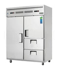 Heavy Duty Stainless Steel Upright Reach In Refrigerator Freezer Combo With Two Doors And Two Drawers Fifty Two Cubic Feet