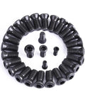 Rock Solid Carbon Steel Hex Socket Grub Screws M2 M2.5 M3 M3.5 M4 M5 M6 arranged in a circular pattern for tool holders.