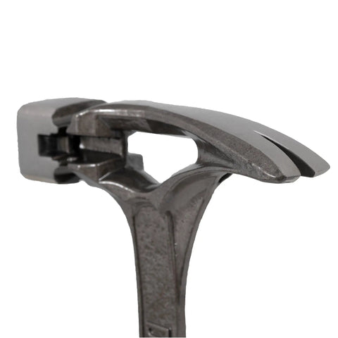 Close view of nail pull on Heavy Duty Steel Hammer With Milled Face 22 Oz For Demolition Drywall And Wood One Piece Forged Steel I Beam Shaft
