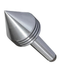 Close-up view of DEEFIINE MT2 heavy-duty live tailstock center for wood lathe; silver steel with grooved collar
