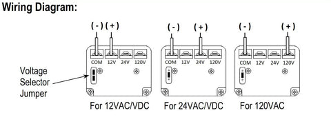 Wiring diagram for Flush Mount Magnetic Door Holder With 33 Lb Holding Force showing connections for 12 24 VAC VDC or 120 VAC.