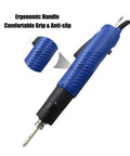 Smooth Operating Corded Electric Screwdriver Featuring Adjustable Torque And Ergonomic Non Slip Grip For No Sweat Drywall Repairs And Quick Furniture Assembly Jobs close-up of ergonomic handle with comfortable anti-slip grip.