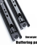 Heavy Duty Drawer Runners Slide Rail System With Boss Level Smooth Glide, Premium Upgrade Professional Elegant Steel Ball Bearings, Durable Metal Track For Cabinets, Kitchen Drawers, Tool Chests, Quiet Operation, No Jamming, black steel rails with buffering pad