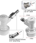 Two Pack Ball Lock Disconnect Fittings With Five Sixteenths Inch Stainless Steel Gas Barb For Kegging Setups, MFL Quick Disconnect Swivel Nut Design, Compatible With Ball Lock Posts And Sankey Adapters, shown with 5/16 gas barb