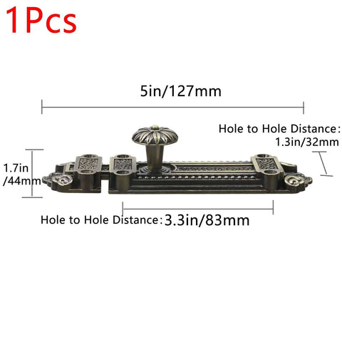 Bronze Slide Door Bolt Gate Security Lock Latch With Mounting Screws, antique style zinc alloy, 5 inch length, dimensions displayed.