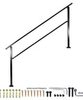 Heavy Duty Outdoor Handrails For 5 Step Exterior Stairs Solid Wrought Iron Railing with installation hardware and support.