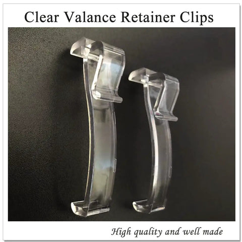 Clear Valance Clips For Horizontal Blinds 2.5 Inch Snap On Rod Holders showing two durable plastic mounts on a black background.