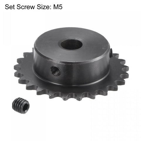 25 Tooth Roller Sprocket B Type For Twenty Five Chain, One Quarter Inch Pitch, 10mm Bore, Black Oxide C45 Carbon Steel With Set Screws