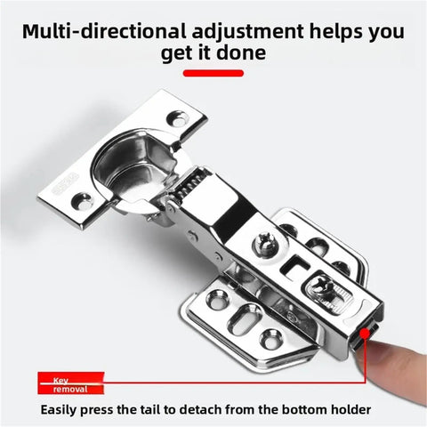 2 Pcs Cold Rolled Steel Hydraulic Cabinet Door Hinges With Soft Close Damper Buffer showing multi-directional adjustment.