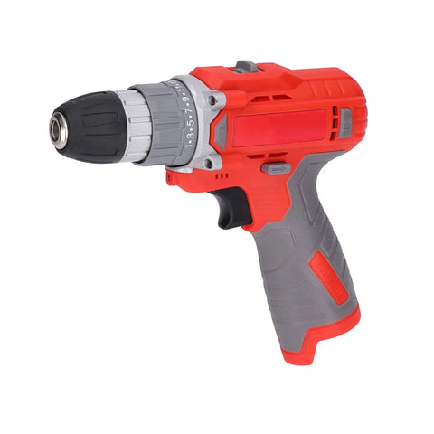 Badass Cordless Power Drill With High Torque Brush Motor And 25 Precision Clutch Settings For Serious Fastening And Smooth Operation On Any Tough Job Site Project Today. Side view of red and gray cordless drill with adjustable clutch.