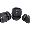 IP68 Waterproof Cable Gland Kit 10 Piece Set M8 M10 M12 M16 M18 M20 Black Plastic Seals with Easy Hand Tighten, three sizes visible