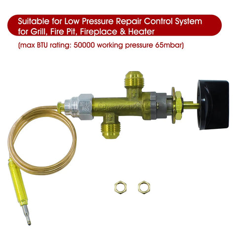 Low Pressure LPG Propane Gas Fireplace Fire Pit Flame Failure Safety Control Valve Kit With Three Eighth Inch Male Flare Swivel And Five Eighth UNEF Thread Fittings Easy Install