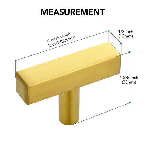 Measurement of Thirty Hella Sturdy Brushed Brass Cabinet Knobs Featuring Slick Two Inch Square Bar Hardware, 2 inch length.