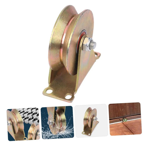 4 Inch V Shaped Bracket Cable Pulley Wheel With Ball Bearings For Heavy Duty Wire Rope Lifting And Material Handling In Industrial Settings