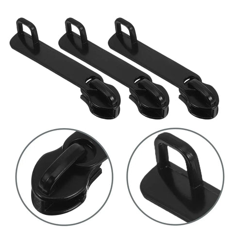 Three black 2.36 inch Explosion Proof Nylon Zipper Pulls for Luggage Replacement shown with close-ups of quick release mechanism.