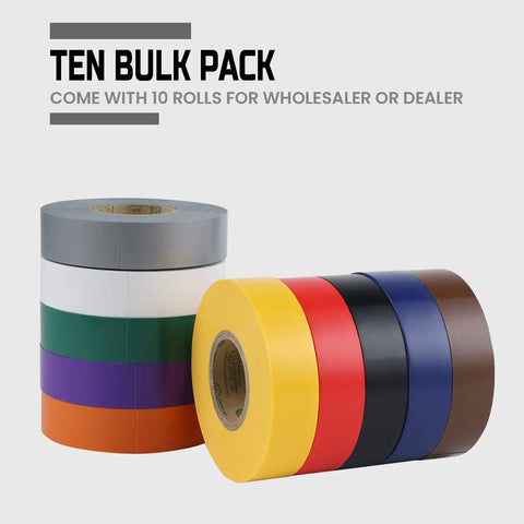 10 Color Pack Colored Electrical Tape Waterproof Three Quarter Inch By Sixty Six Feet Industrial Grade UL CSA Listed